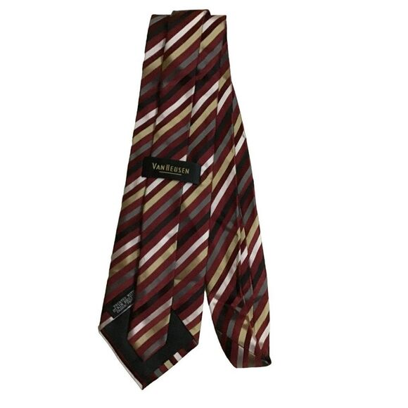 5/$10 Van Heusen Red Cream 100% Silk Tie 60-inch - Picture 2 of 6